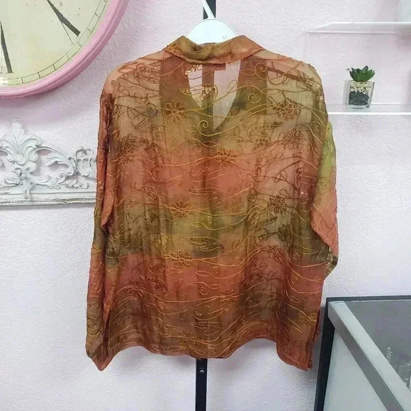 Vintage Chico's Design Sheer Fall Blouse with Silk Embroidery - Picture 2 of 5